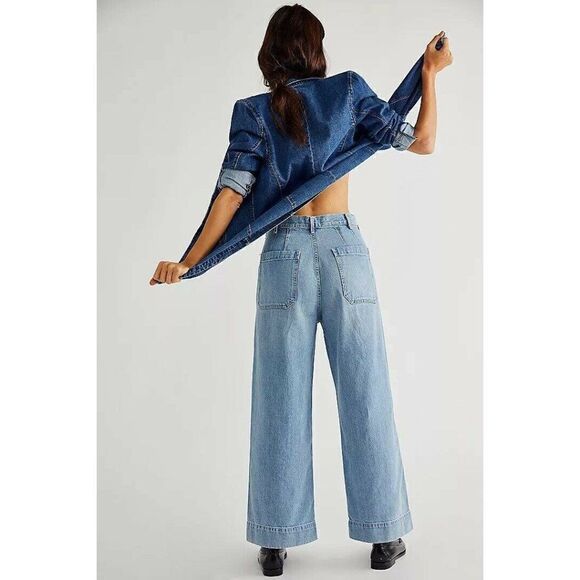 NWT FREE PEOPLE X CITIZENS OF HUMANITY Sz 32 ELENA PLEATED WIDE LEG JEANS - Picture 2 of 4
